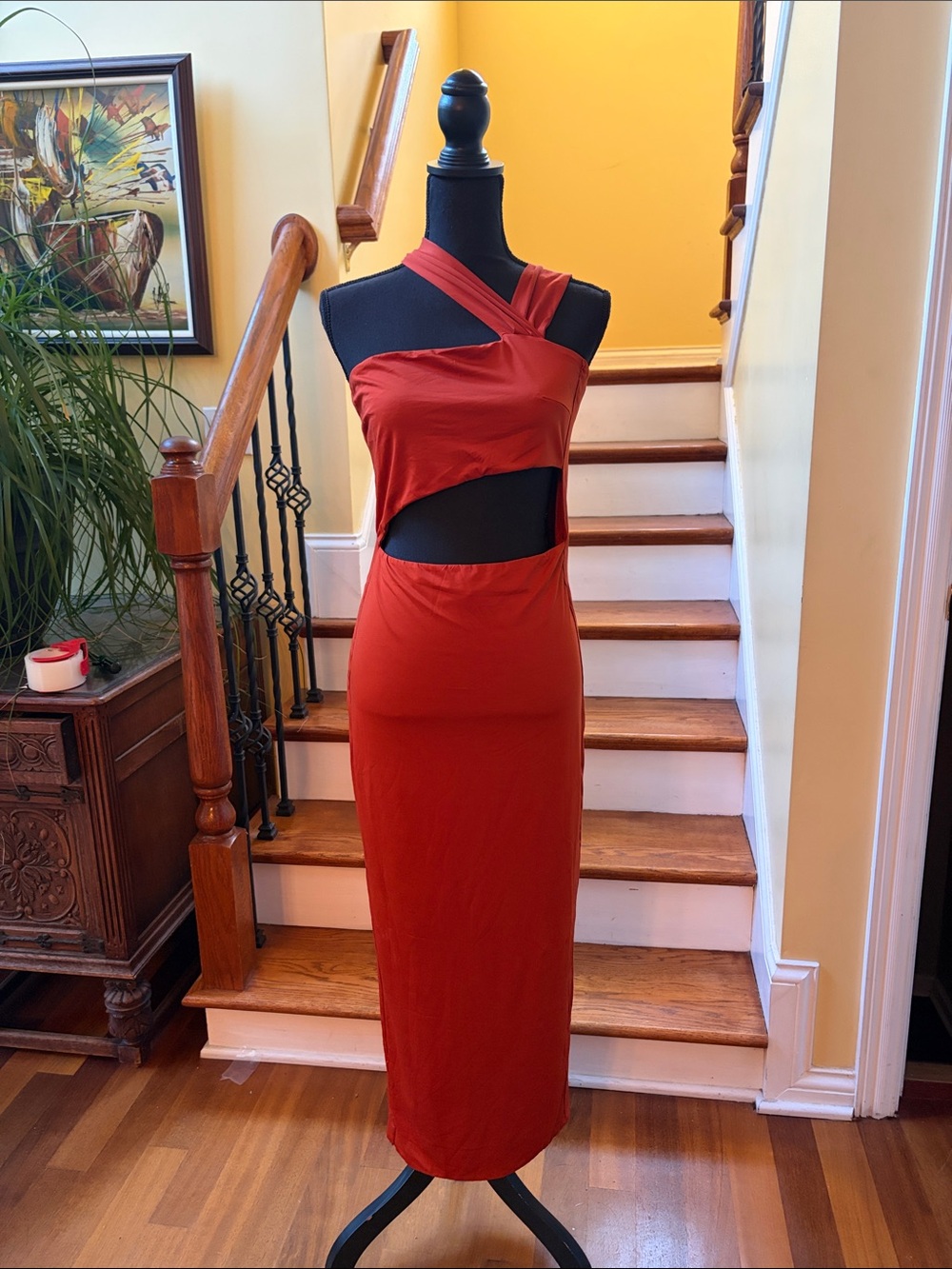 One-Shoulder Cutout Dress in Rust